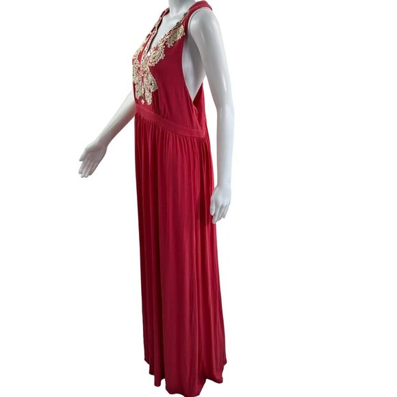 INC Size L Embroidered Deep V Neck Racerback Maxi Dress Coquette Vacation Resort - Picture 3 of 12